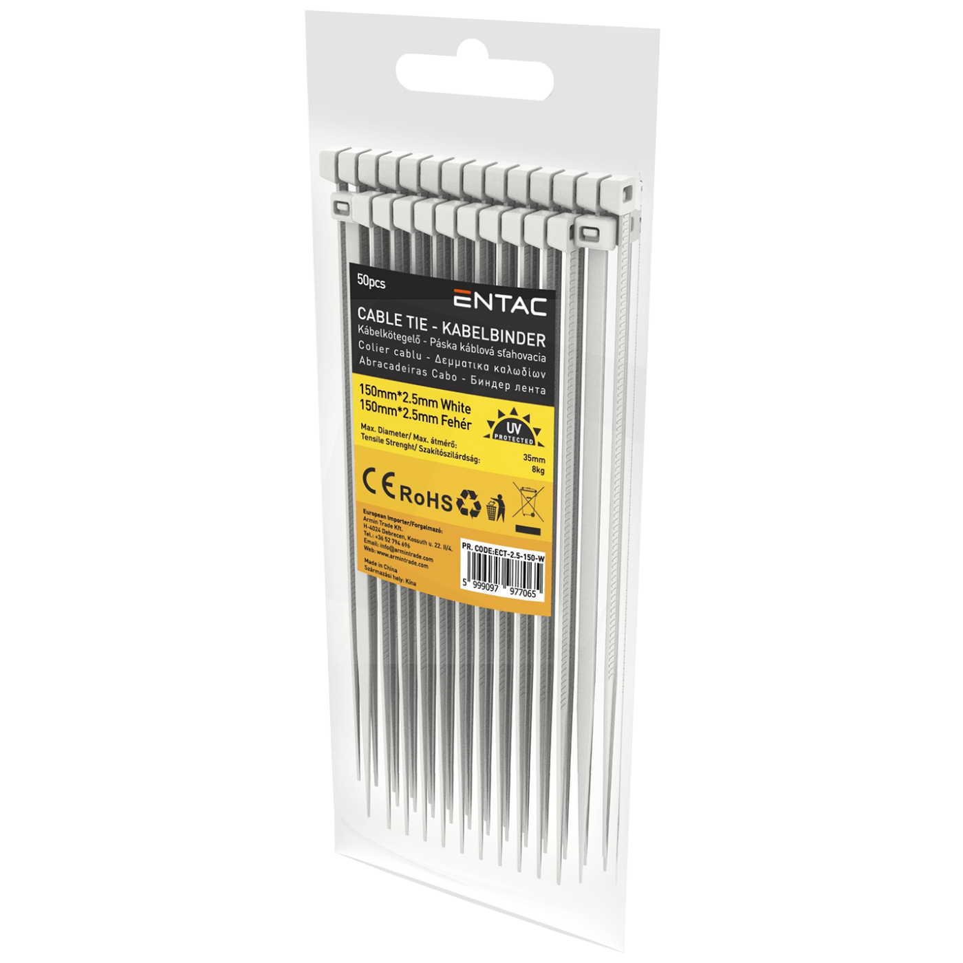 Entac Plastične vezice 2,5mm x 150mm, 50 kom. - Cable Tie 2.5mmx150mm White