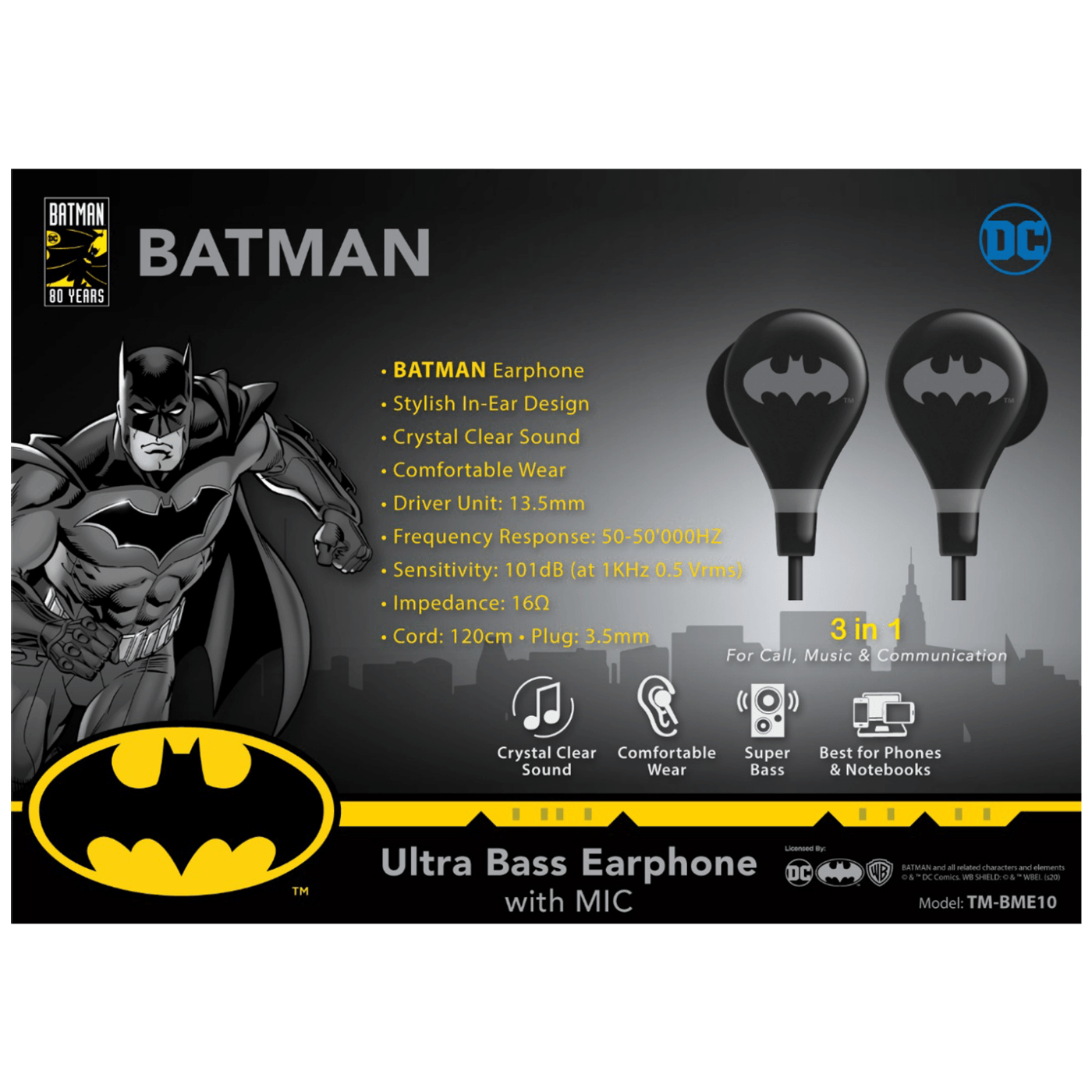 DC Slušalice sa mikrofonom, Batman, 3.5 mm - BATMAN Ultra Bass Earphone with Mic