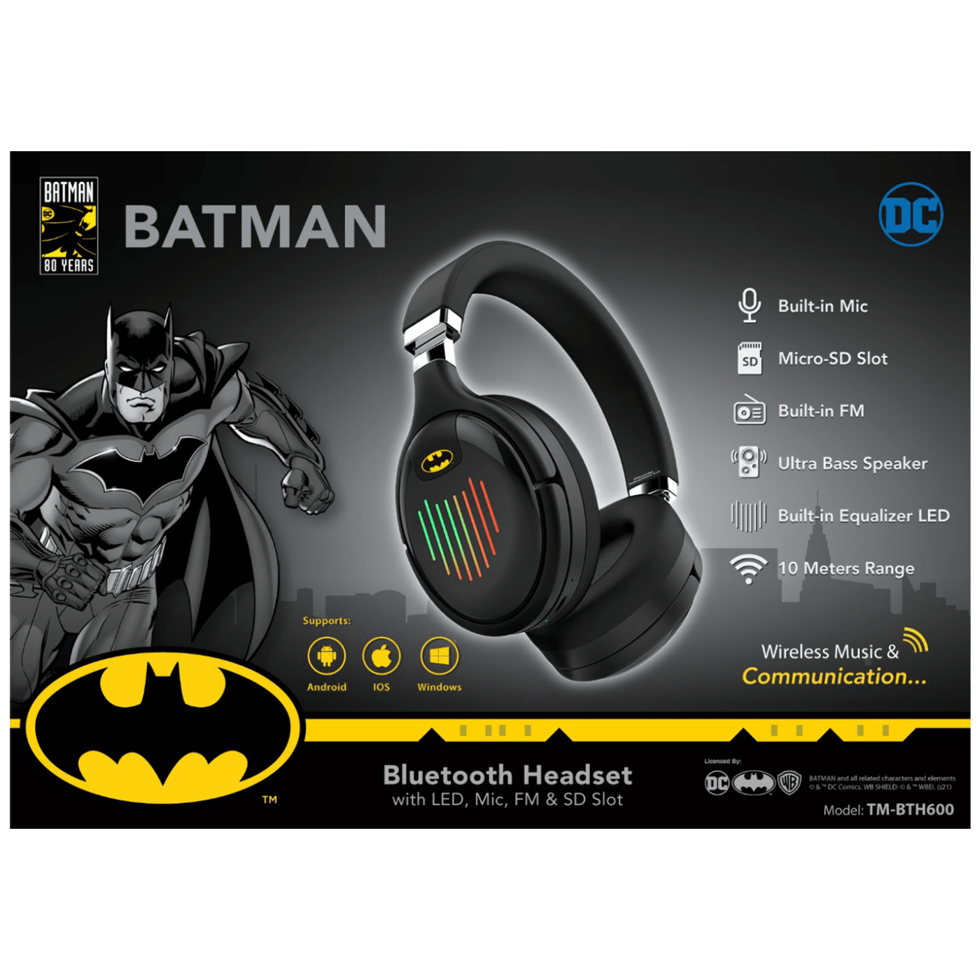 DC Bežične slušalice, Batman, Bluetooth, microSD, FM radio - BATMAN Bluetooth Headset