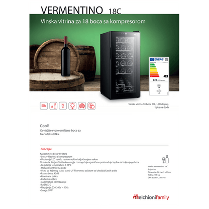 MELCHIONI family Rashladna vinska vitrina, zapremina 50 lit - VERMENTINO 18 C