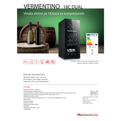 MELCHIONI family Rashladna vinska vitrina, zapremina 50 lit - VERMENTINO 18 C DUAL
