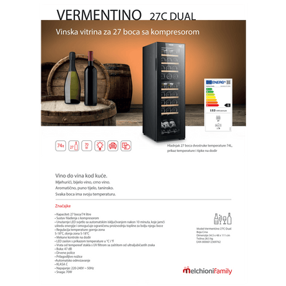 MELCHIONI family Rashladna vinska vitrina, zapremina 74 lit - VERMENTINO 27 C DUAL