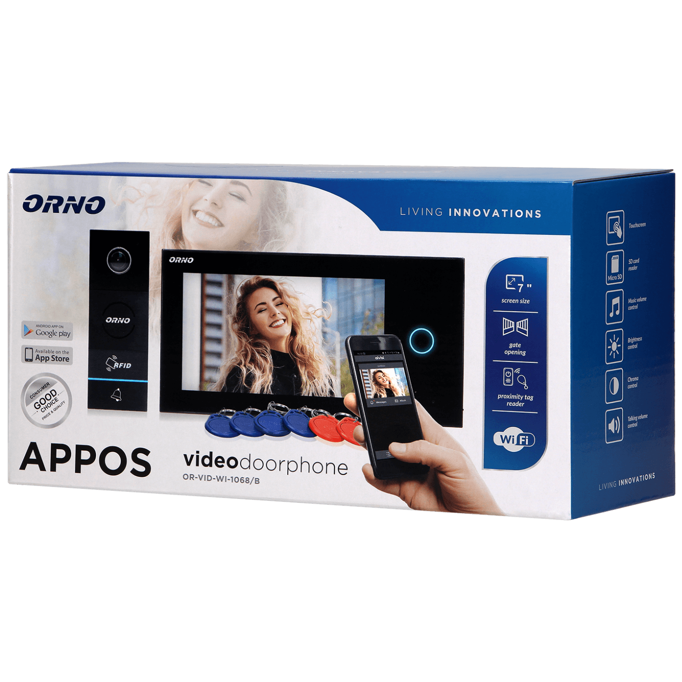 Orno Video interfon 7", set, Appos - OR-VID-WI-1068/B