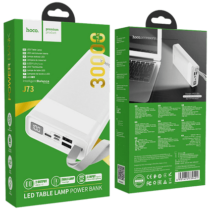 hoco. Punjač prijenosni sa lampom, Hoco j73, 30000mAh, 2A / 2A - J73 Powerful, White