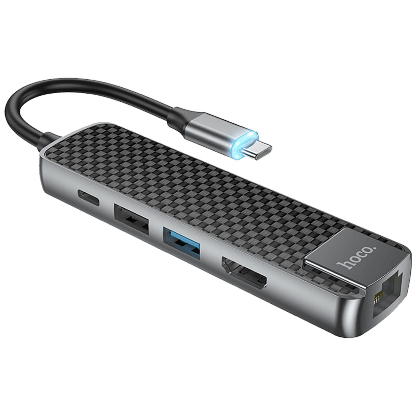hoco. Konverter USB HUB type C to USB3.0/USB2.0/HDMI/RJ45/PD - HB23 Easy view