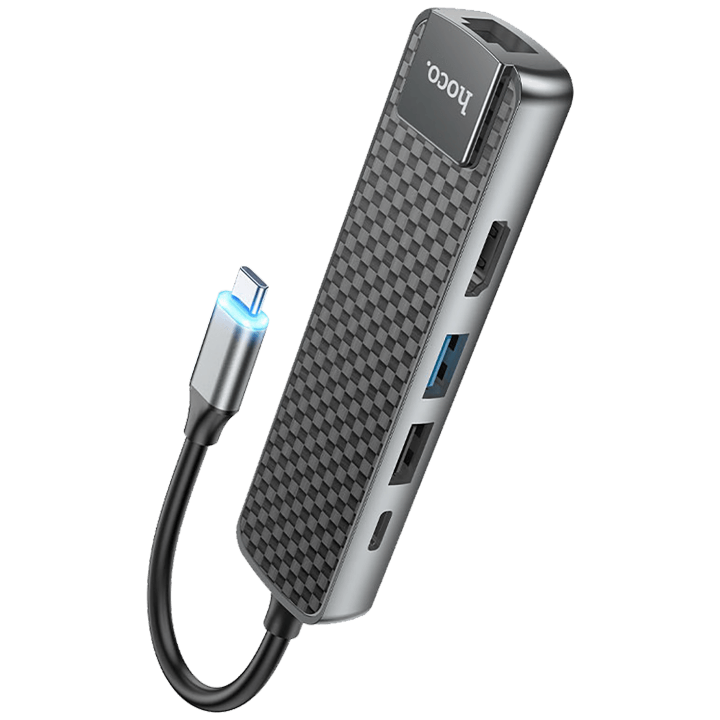 hoco. Konverter USB HUB type C to USB3.0/USB2.0/HDMI/RJ45/PD - HB23 Easy view