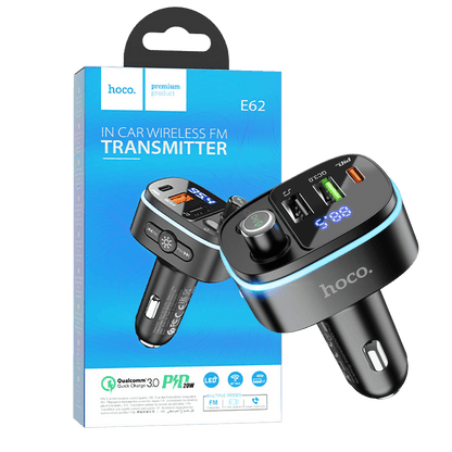 hoco. FM modulator, E62,Bluetooth,12/24 V,2xUSB, 1xUSB-C,PD20W - E62 Fast
