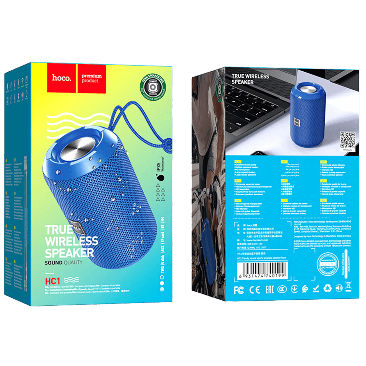 hoco. Zvučnik bežični, Hoco HC1, Bluetooth, 1200mAh, 5W, IPX5 - HC1 Blue