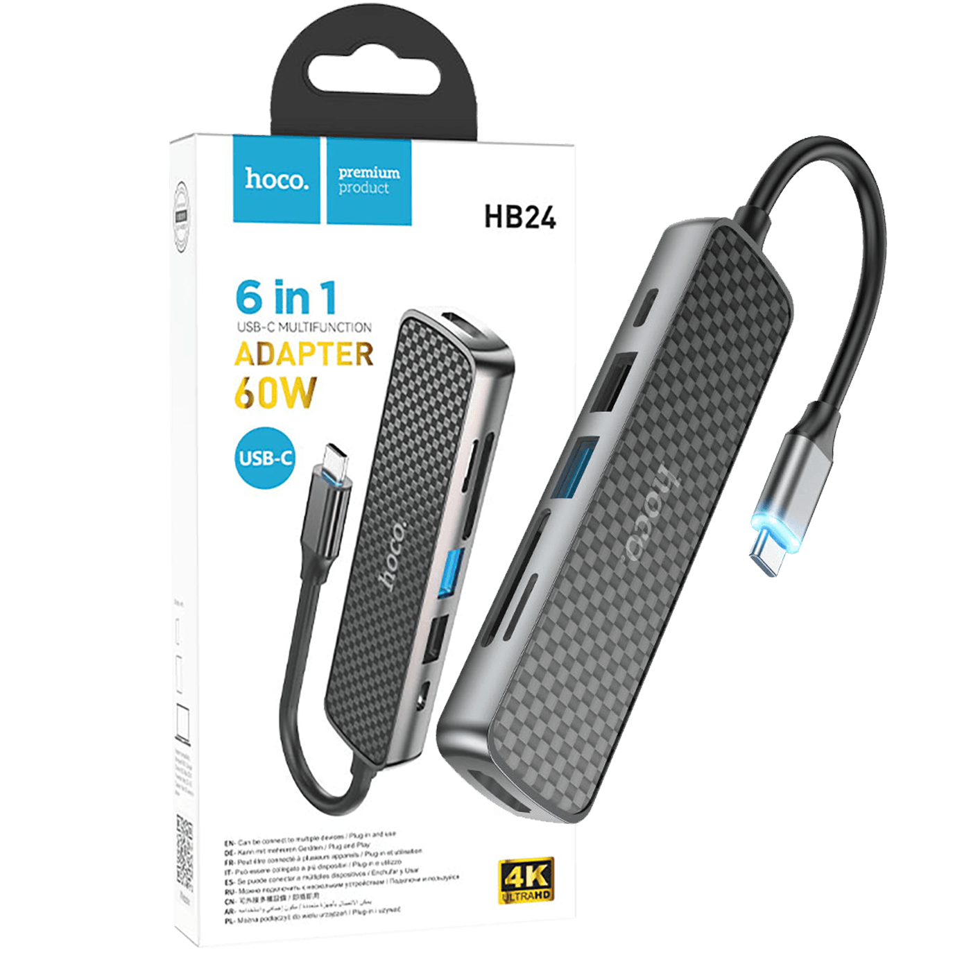 hoco. Konverter USB HUB type C to HDMI/USB3.0/USB2.0/SD/ TF/PD - HB24 Easy display