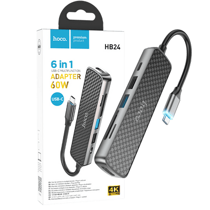 hoco. Konverter USB HUB type C to HDMI/USB3.0/USB2.0/SD/ TF/PD - HB24 Easy display