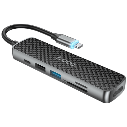 hoco. Konverter USB HUB type C to HDMI/USB3.0/USB2.0/SD/ TF/PD - HB24 Easy display