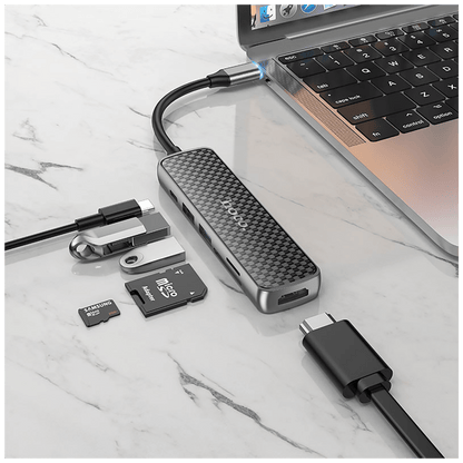 hoco. Konverter USB HUB type C to HDMI/USB3.0/USB2.0/SD/ TF/PD - HB24 Easy display