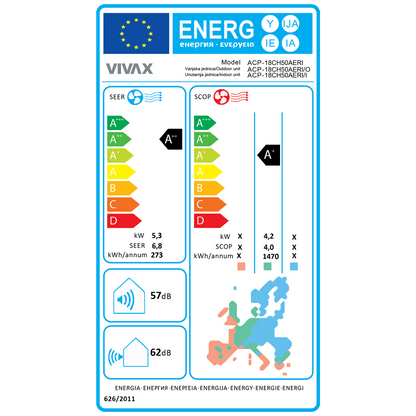 Vivax Klima uređaj, 18000Btu, 5.28/5.57 kW, Inverter, A++/A+ - ACP-18CH50AERI+ R32