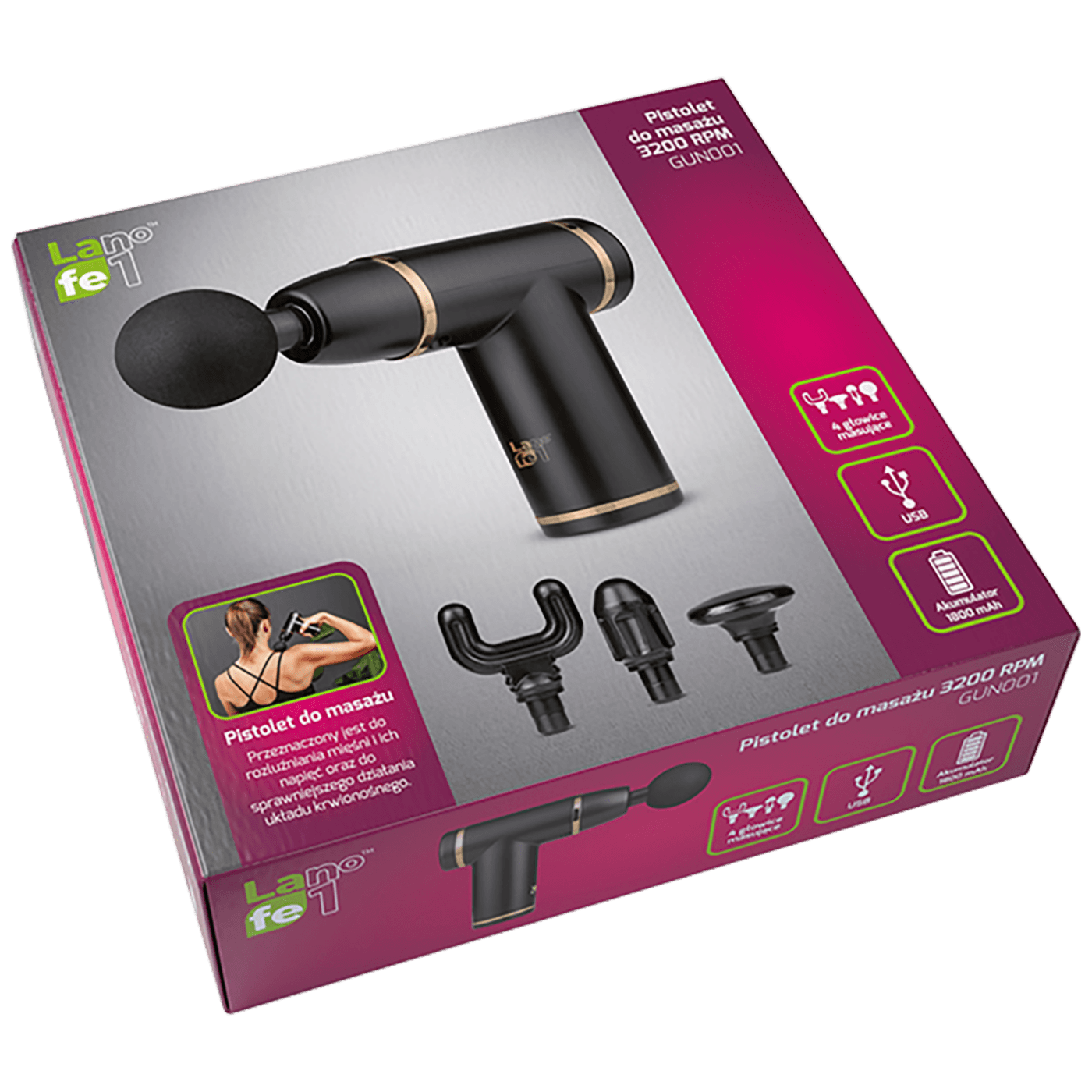 Lafe Ručni masažer sa ugrađenom baterijom 1800 mAh, 10W - GUN001