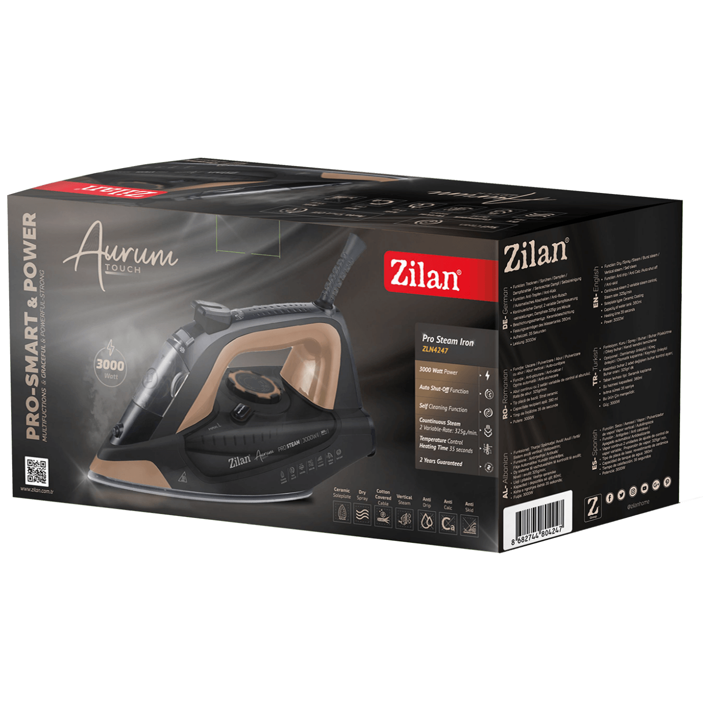 Zilan Pegla na paru, 3000W, Aurum Touch - Pro Steam Iron - ZLN4247