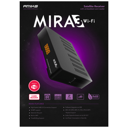 Amiko Prijemnik satelitski, DVB-S/S2, Full HD, USB, WiFi - MIRA3 WIFI
