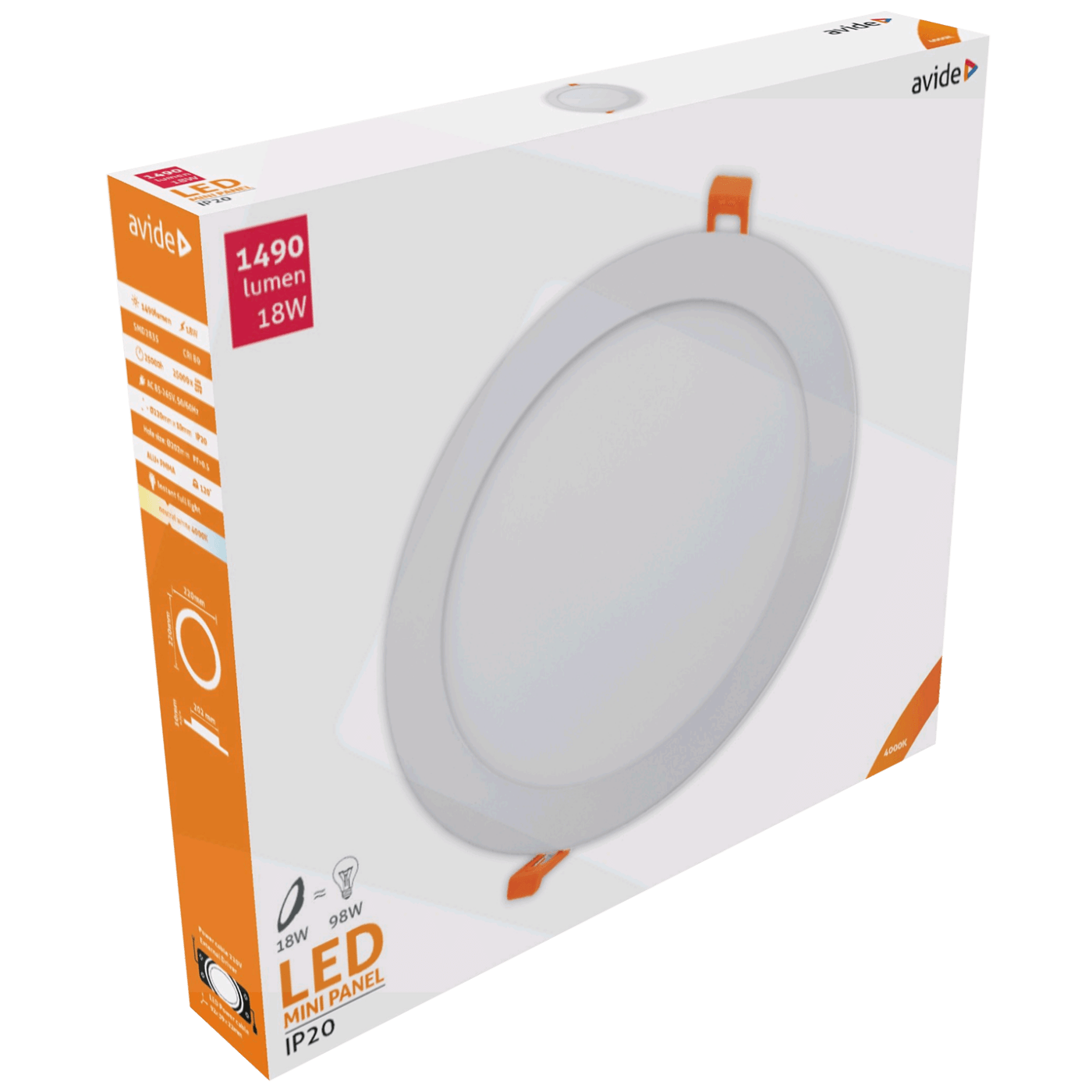 Avide Plafonjera LED, ugradna, 18W, 1490 lm, 4000K, IP20 - ACRPNW-R-18W-ALU