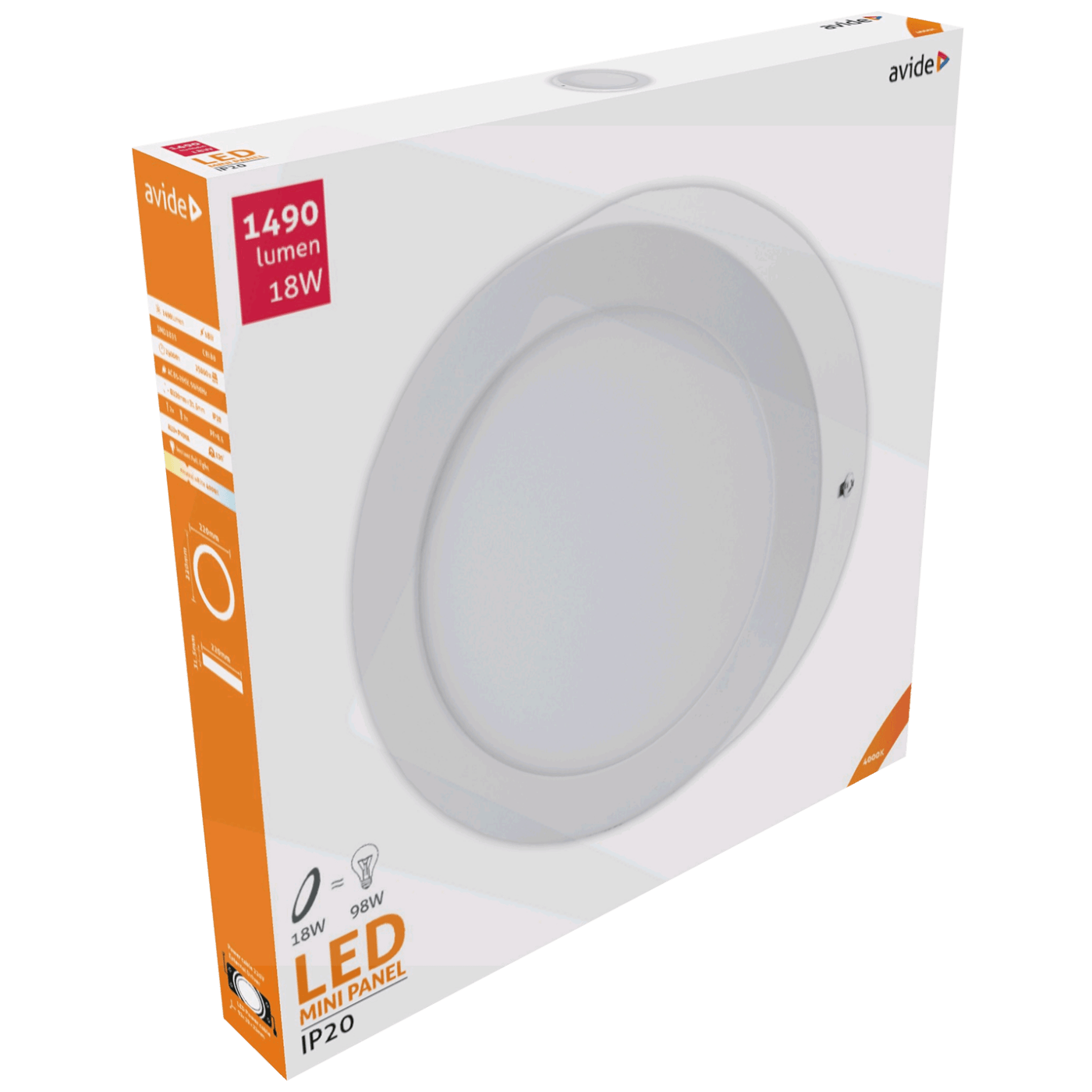Avide Plafonjera LED, 18W, 1490 lm, 4000K, IP20 - ACSMNW-R-18W-ALU