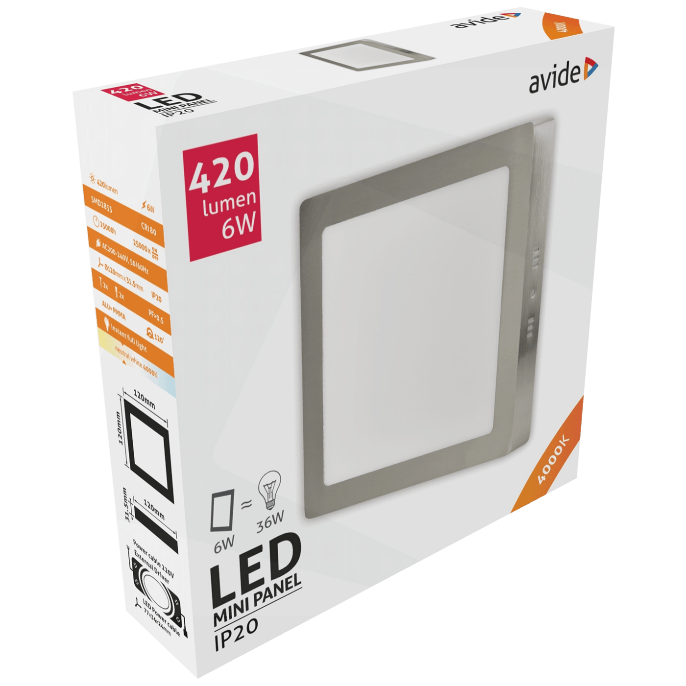 Avide Plafonjera LED, 6W, 420 lm, 4000K, IP20 - ACSMNW-S-6W-ALU-SN