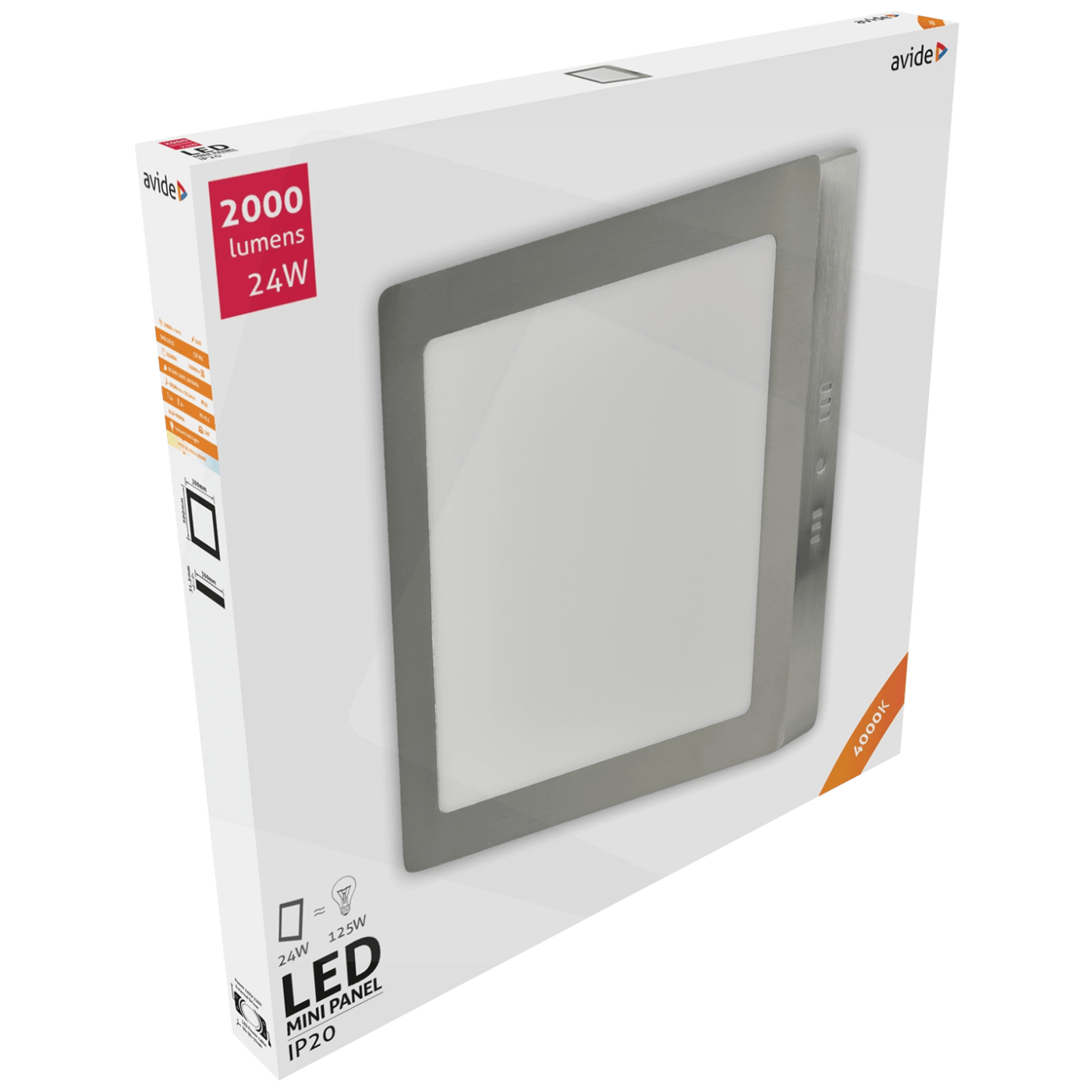 Avide Plafonjera LED, 24W, 2000 lm, 4000K, IP20 - ACSMNW-S-24W-ALU-SN