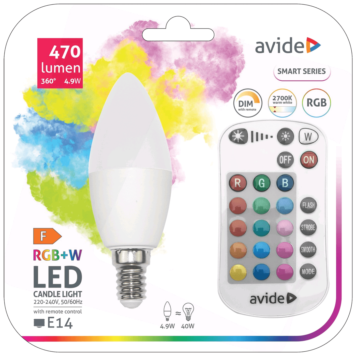 Avide Pametna sijalica, LED 4.9W, E14, RGB+W, 2700K, daljinski - Smart LED Candle 4.9W