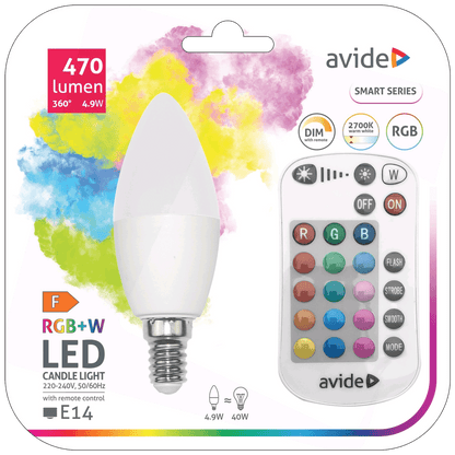 Avide Pametna sijalica, LED 4.9W, E14, RGB+W, 2700K, daljinski - Smart LED Candle 4.9W