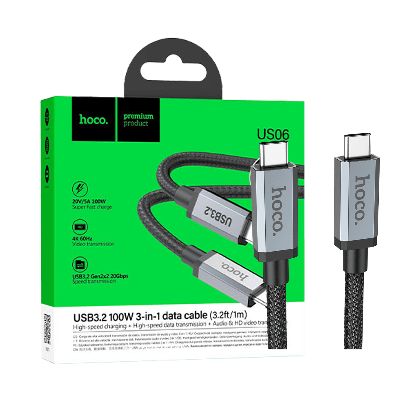 hoco. USB kabl za smartphone, 100W, US06, USB3.2 type C,  1 met. - US06 1M
