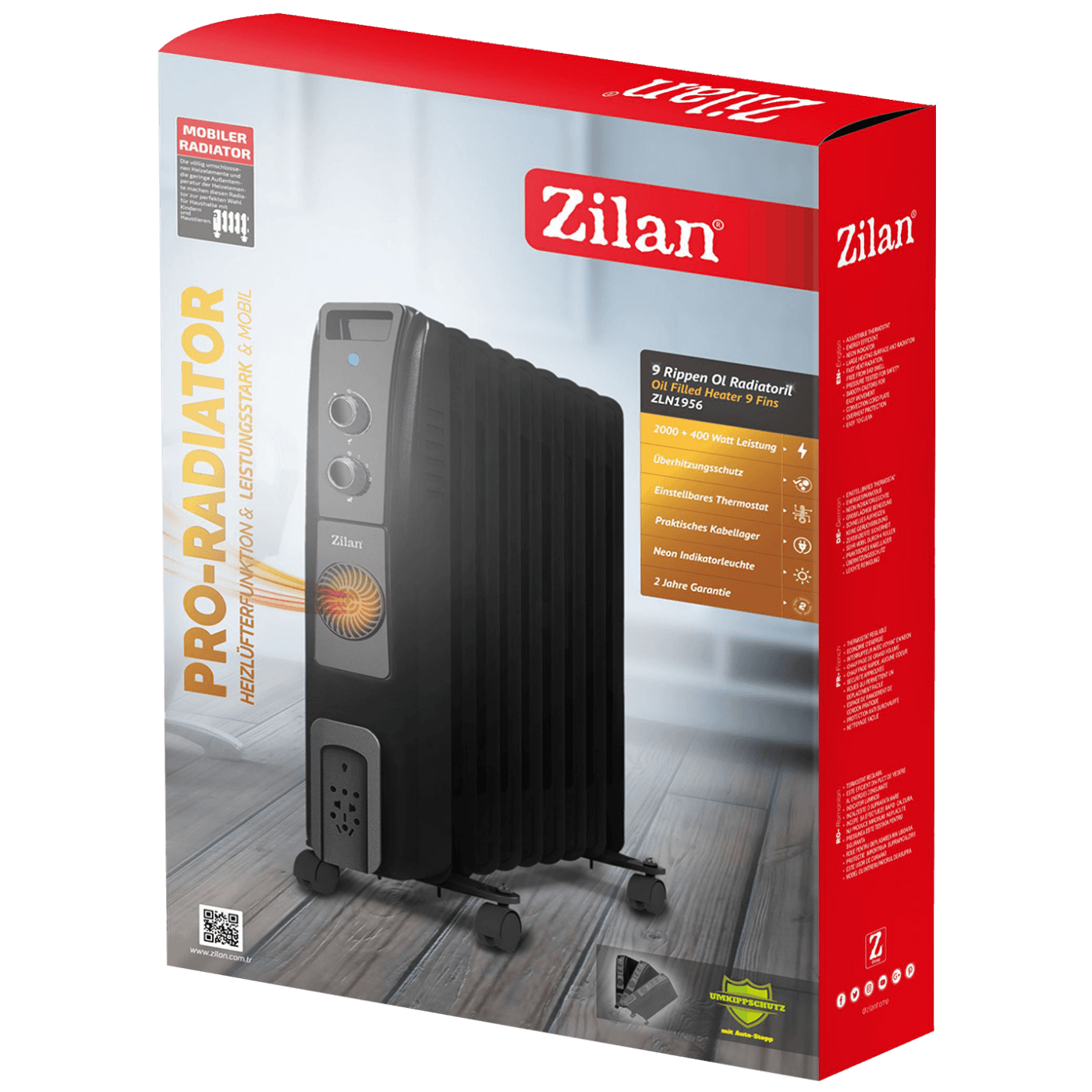 Zilan Radijator uljni + ventilator, 2000 +400 W, 9 rebara - ZLN1956