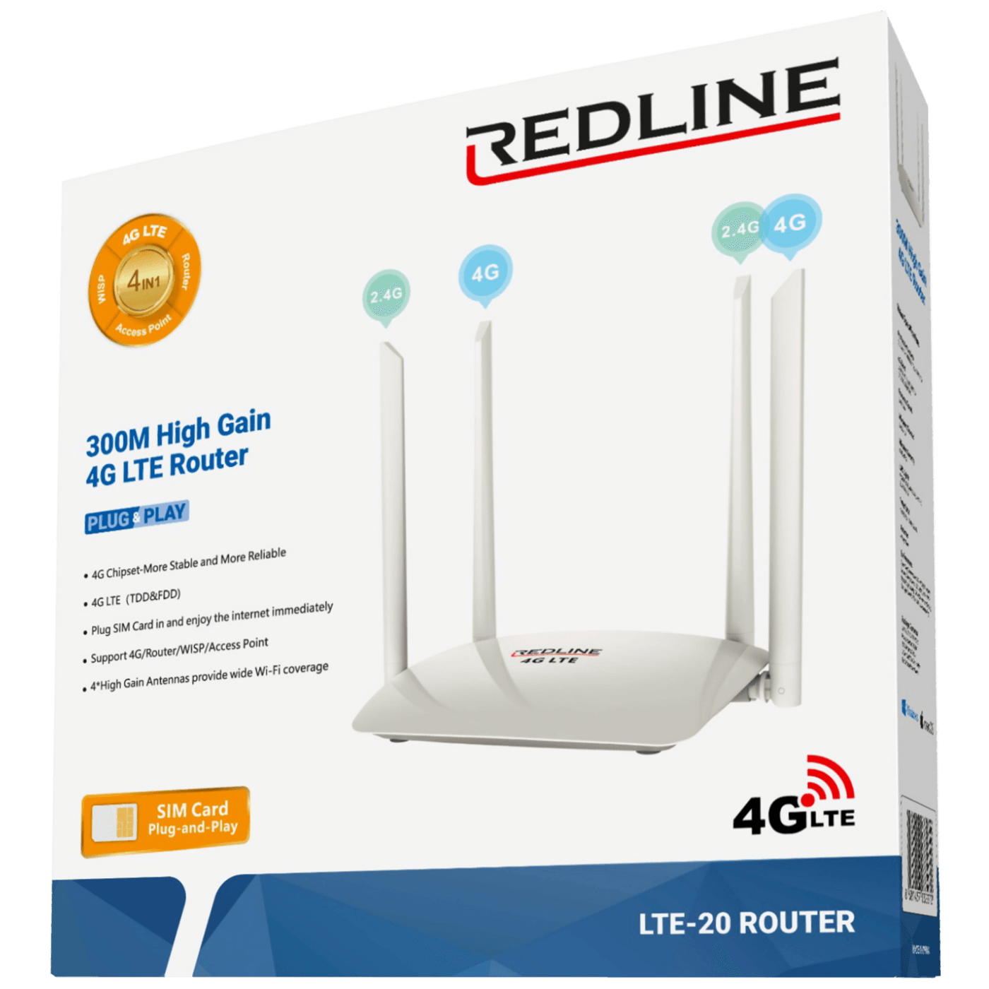 REDLINE Wireless N Router,4G LTE,2 port,300 Mbps,4 x 5 dBi antena - LTE-20