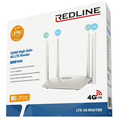 REDLINE Wireless N Router,4G LTE,2 port,300 Mbps,4 x 5 dBi antena - LTE-20