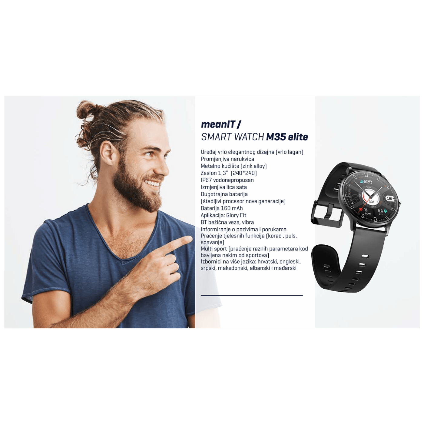 MeanIT Sat pametni, 1.3" ekran, multi sport, Bluetooth - M35 Elite