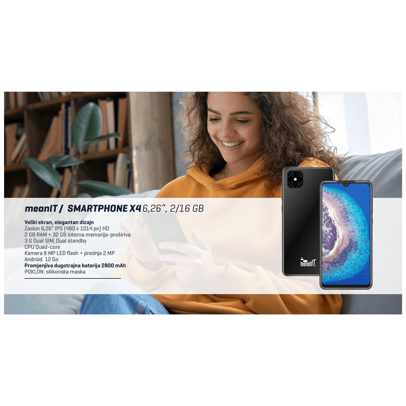 MeanIT Smartphone 6.26", Dual SIM, Quad Core, RAM 2GB, 8Mpixel - X4