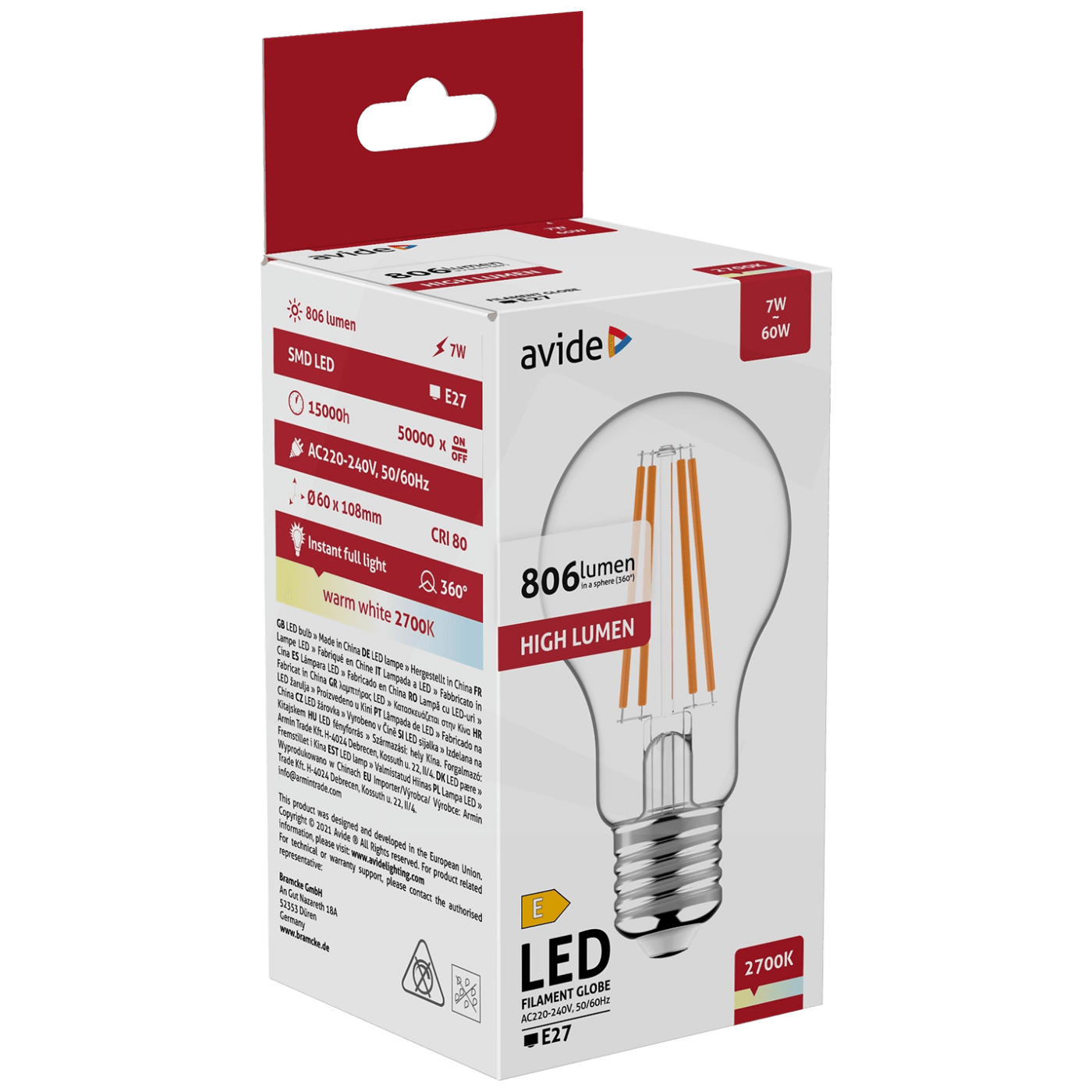 Avide Sijalica, LED 7W, E27, 2700K, 360°, 230V AC - Globe 7W E27