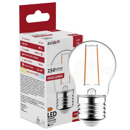Avide Sijalica, LED 2.5W, E27, 2700K, 360°, 230V AC - Mini Globe 2.5W E27