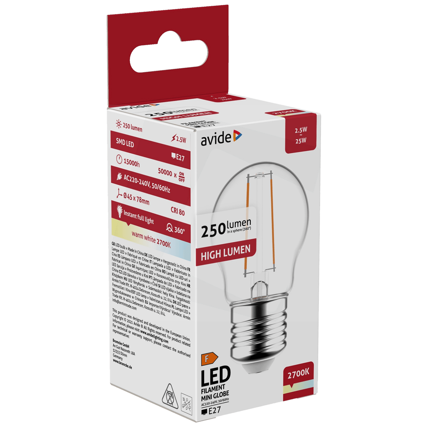 Avide Sijalica, LED 2.5W, E27, 2700K, 360°, 230V AC - Mini Globe 2.5W E27