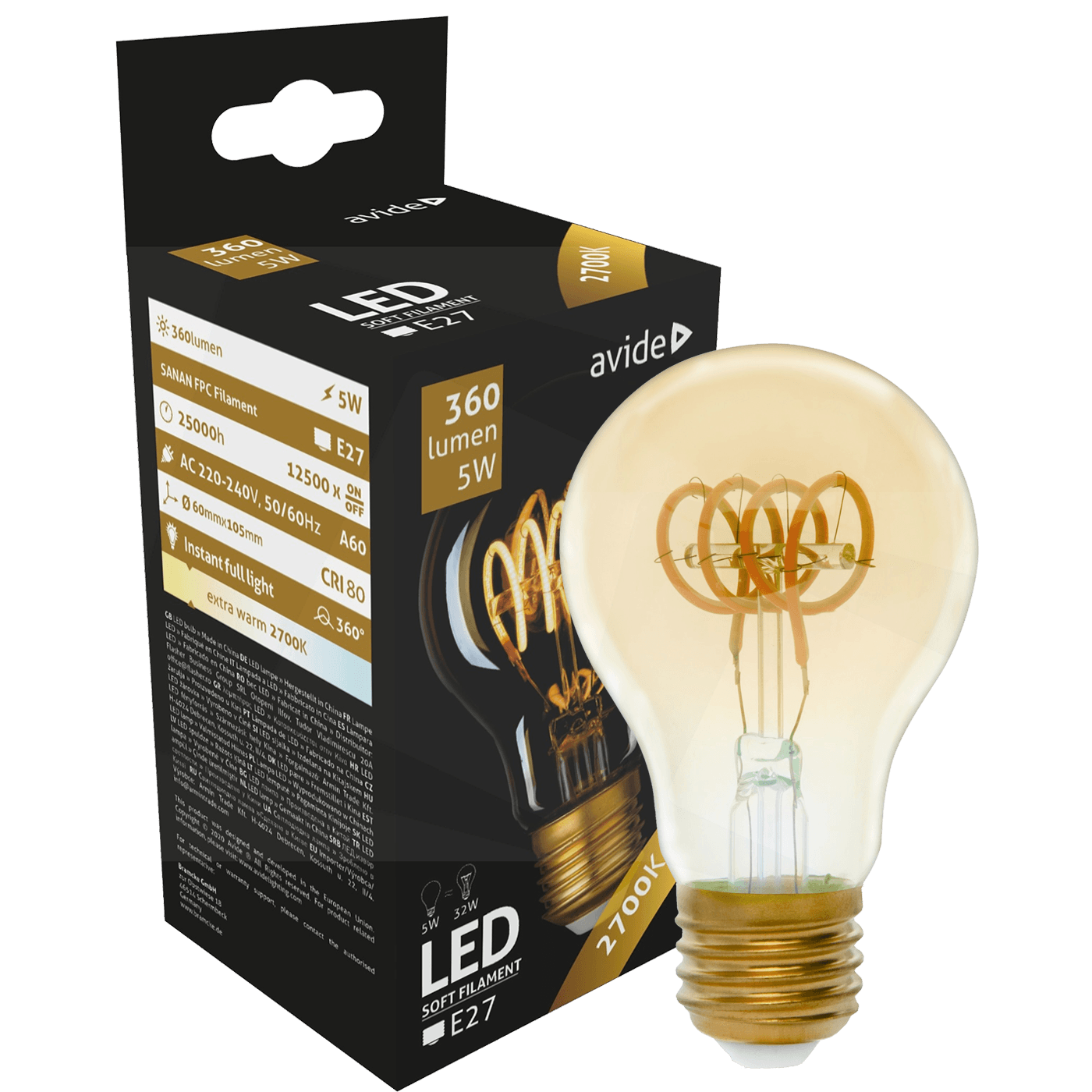 Avide Sijalica, LED 5W, E27, 2700K, 360°, 230V AC - Globe 5W E27