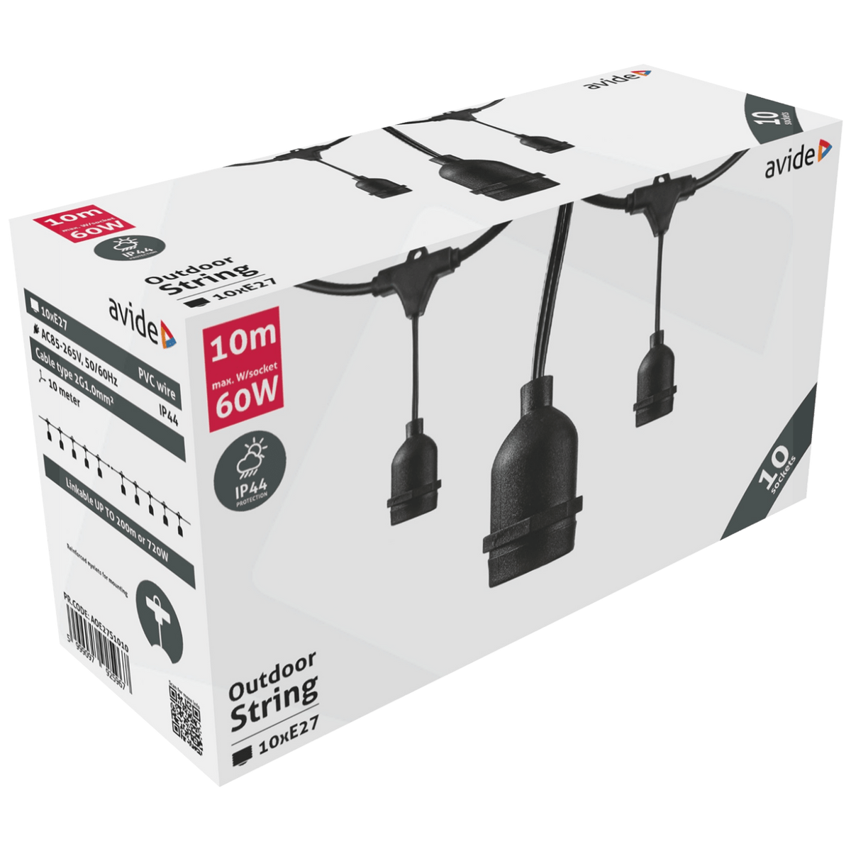 Avide Kabel sa 10 sijaličnih grla E27, dužina 10 met., Outdoor - Outdoor E27 String 10m