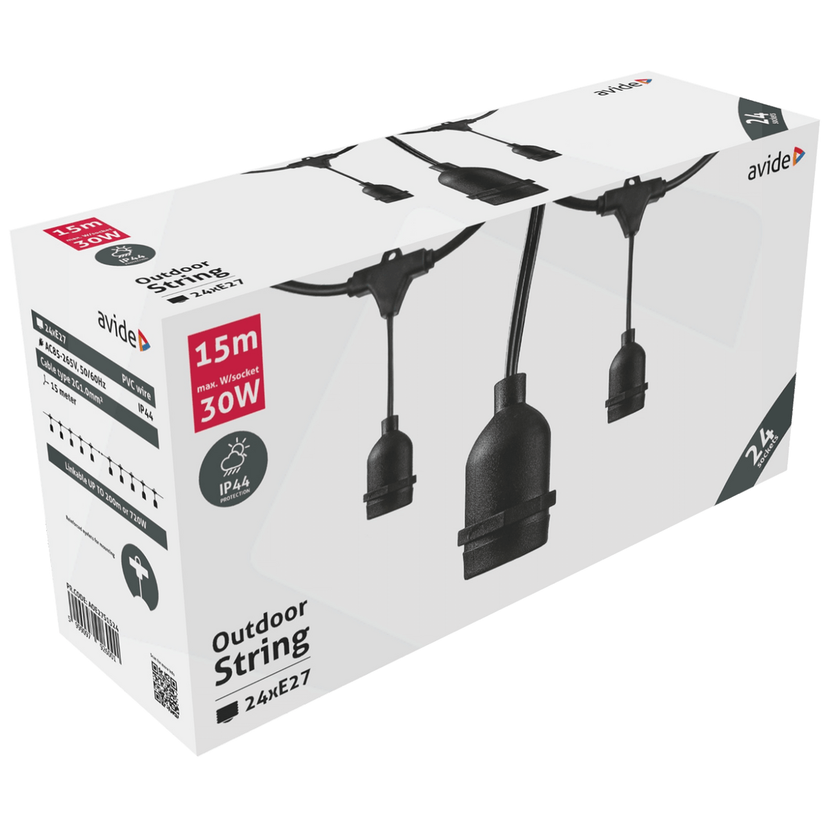 Avide Kabel sa 24 sijaličnih grla E27, dužina 15 met., Outdoor - Outdoor E27 String 15m