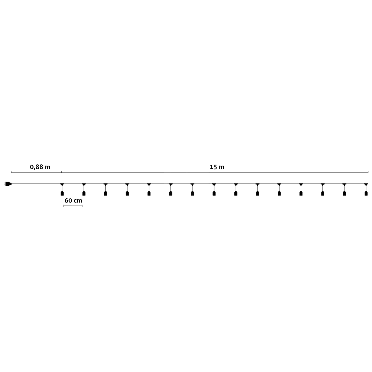 Avide Kabel sa 24 sijaličnih grla E27, dužina 15 met., Outdoor - Outdoor E27 String 15m