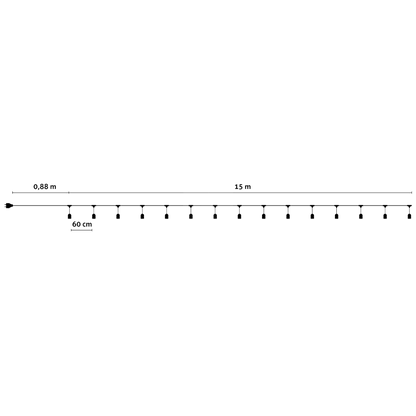 Avide Kabel sa 24 sijaličnih grla E27, dužina 15 met., Outdoor - Outdoor E27 String 15m