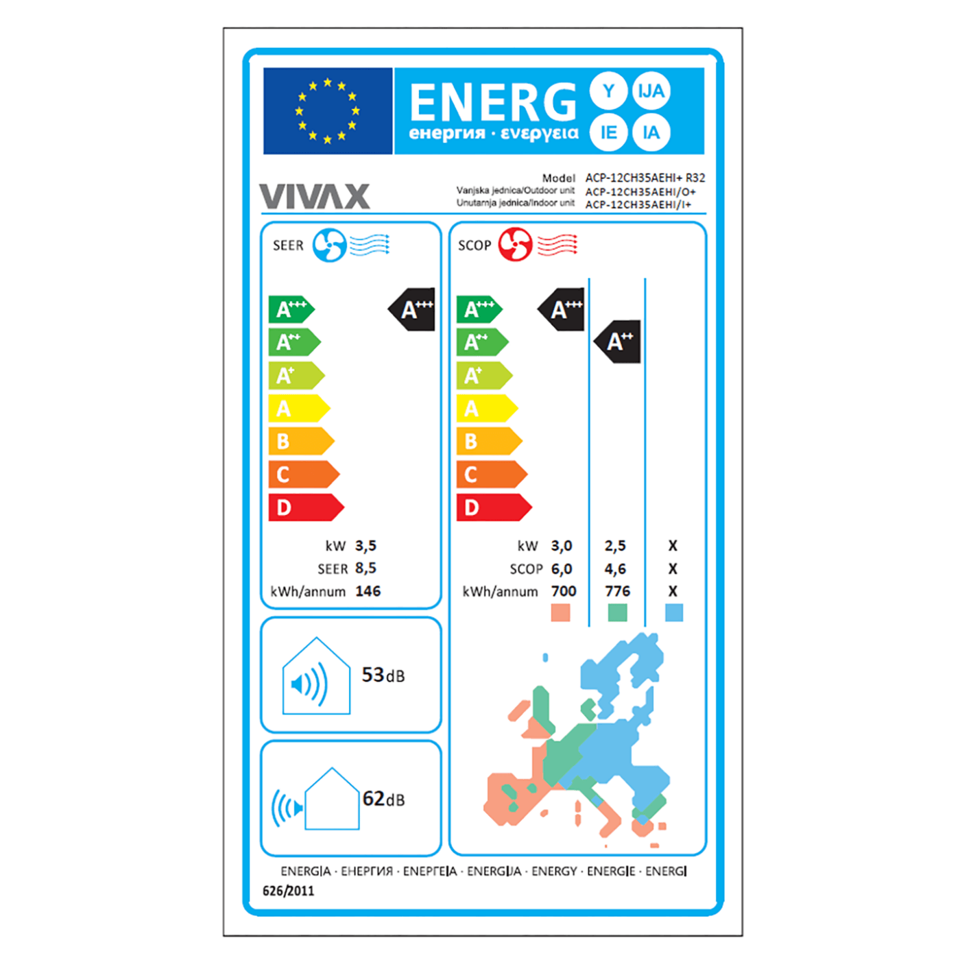 Vivax Klima uređaj, 12000Btu, 3.52/3.81 kW, Inverter, A+++/A++ - ACP-12CH35AEHI+ R32