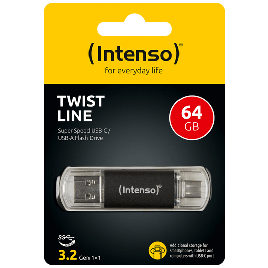 (Intenso) USB Flash drive 64GB, USB 3.2, USB-C, USB-A, Twist Line - USB3.2-64GB/Twist Line