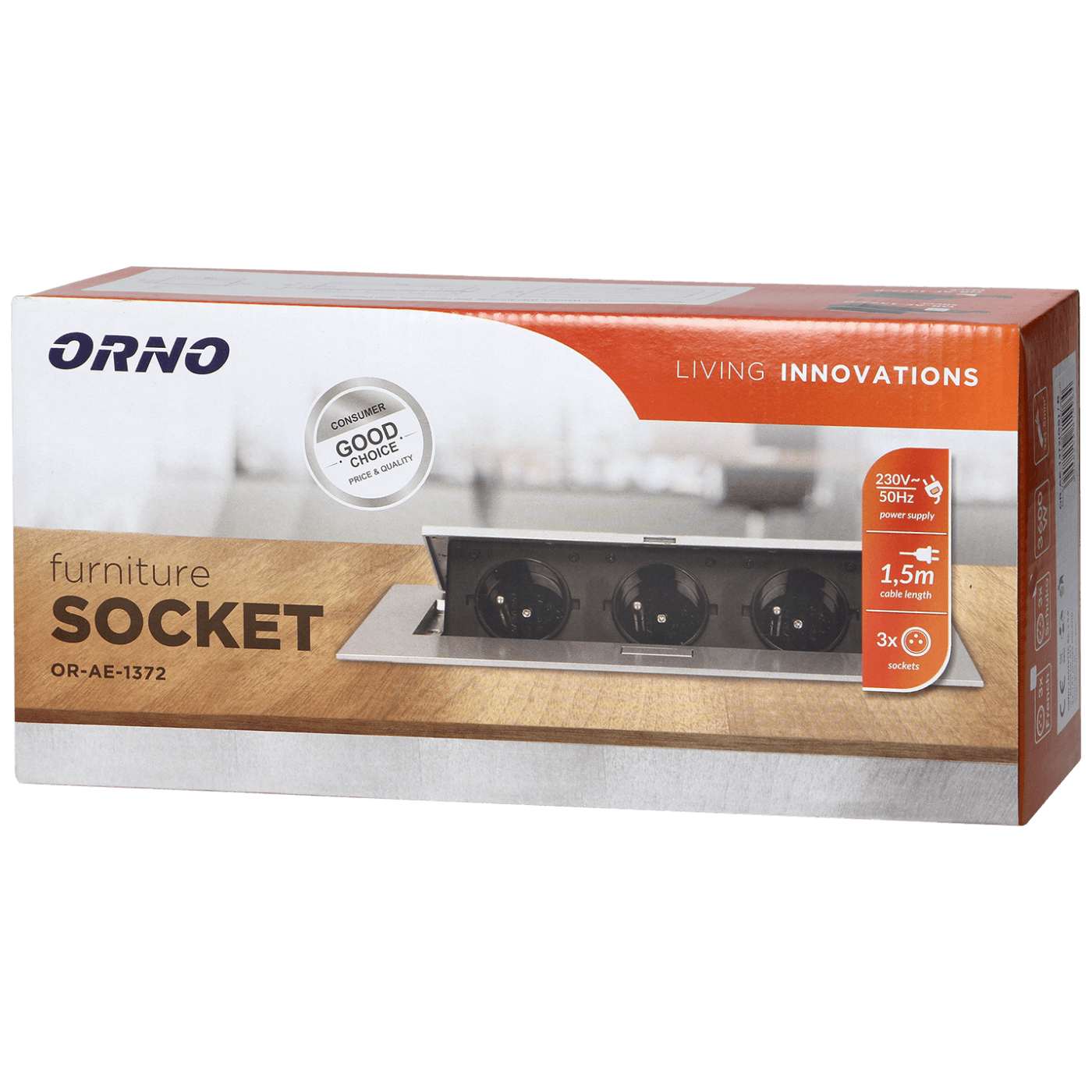 Orno Produžni kabel sa 3 x Schuko utičnice, ugradbena - OR-AE-1372(GS)/B