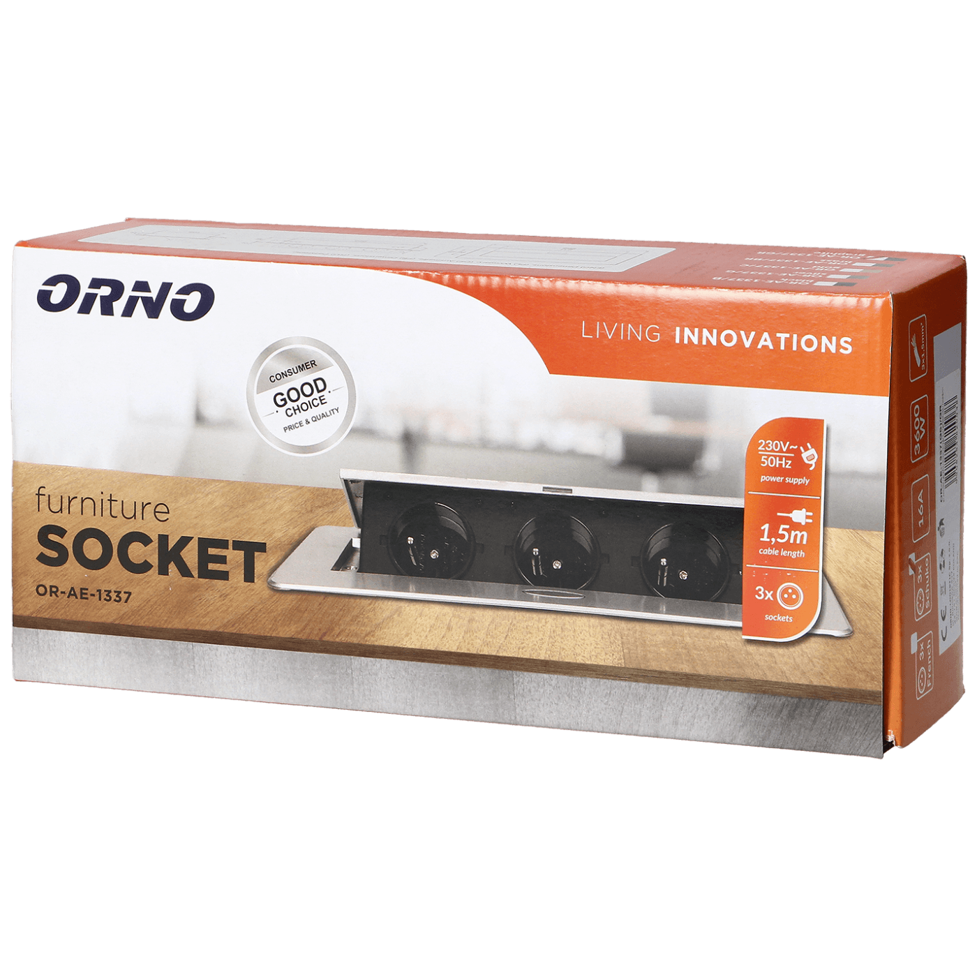 Orno Produžni kabel sa 3 x Schuko utičnice, ugradbena - OR-AE-1337(GS)/GR