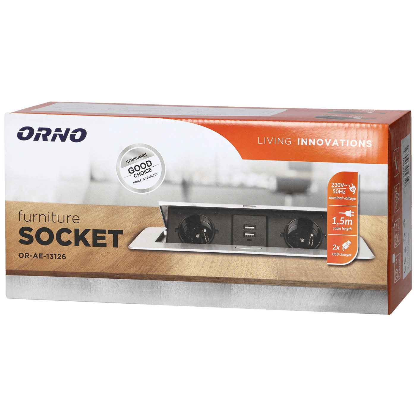 Orno Produžni kabel sa 2 x Schuko utičnice + 2 x USB, ugradbena - OR-AE-13126(GS)/G