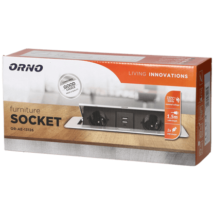 Orno Produžni kabel sa 2 x Schuko utičnice + 2 x USB, ugradbena - OR-AE-13126(GS)/GR