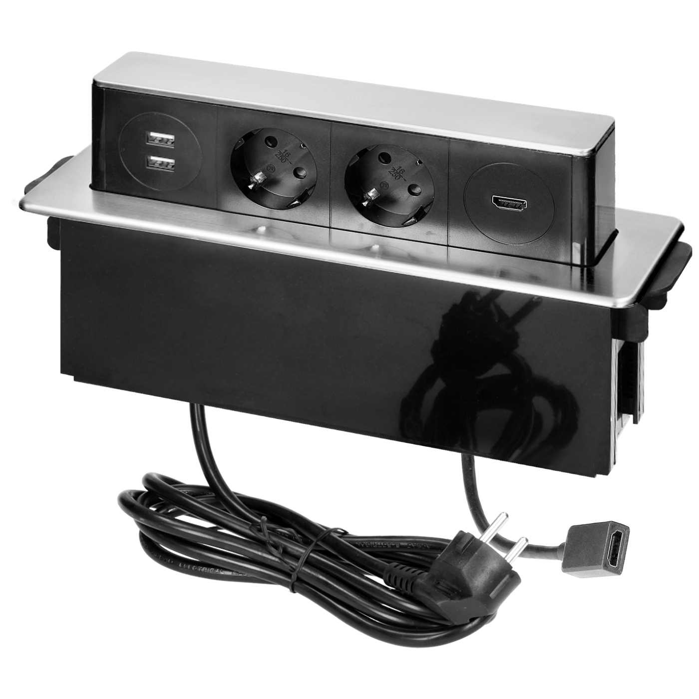 Orno Produžni kabel sa 2 x Schuko,2 x USB utičnice,HDMI,ugradbena - OR-GM-9016(GS)/B-G