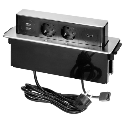 Orno Produžni kabel sa 2 x Schuko,2 x USB utičnice,HDMI,ugradbena - OR-GM-9016(GS)/B-G