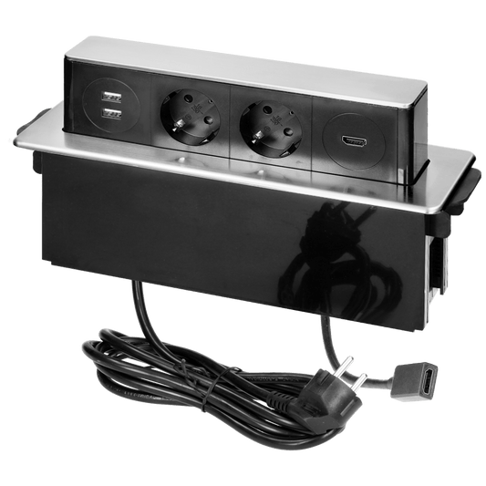 Orno Produžni kabel sa 2 x Schuko,2 x USB utičnice,HDMI,ugradbena - OR-GM-9016(GS)/B-G