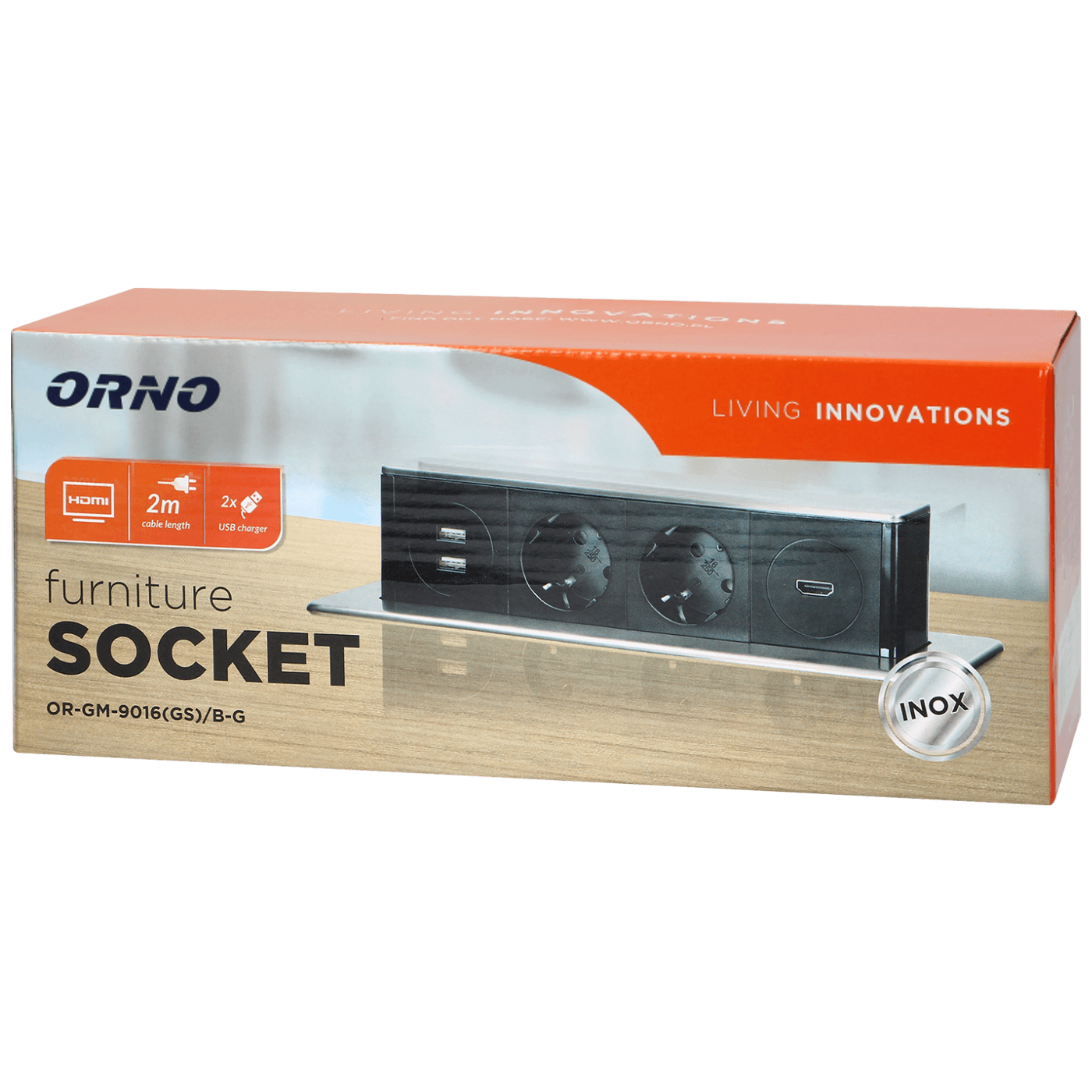 Orno Produžni kabel sa 2 x Schuko,2 x USB utičnice,HDMI,ugradbena - OR-GM-9016(GS)/B-G